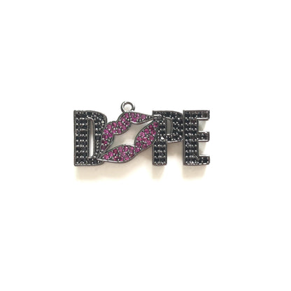 10pcs/lot 30.5*15mm CZ Paved Red Lip Dope Word Charms Black+Red CZ Paved Charms On Sale Words & Quotes Charms Beads Beyond