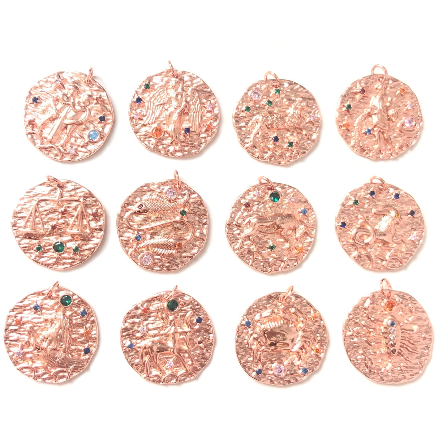 12pcs/lot 24mm CZ Paved Zodiac Charms-Rose Gold CZ Paved Charms Zodiac Charms Beads Beyond