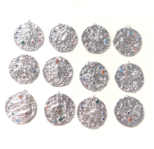 12pcs/lot 24mm CZ Paved Zodiac Charms-Silver CZ Paved Charms Zodiac Charms Beads Beyond