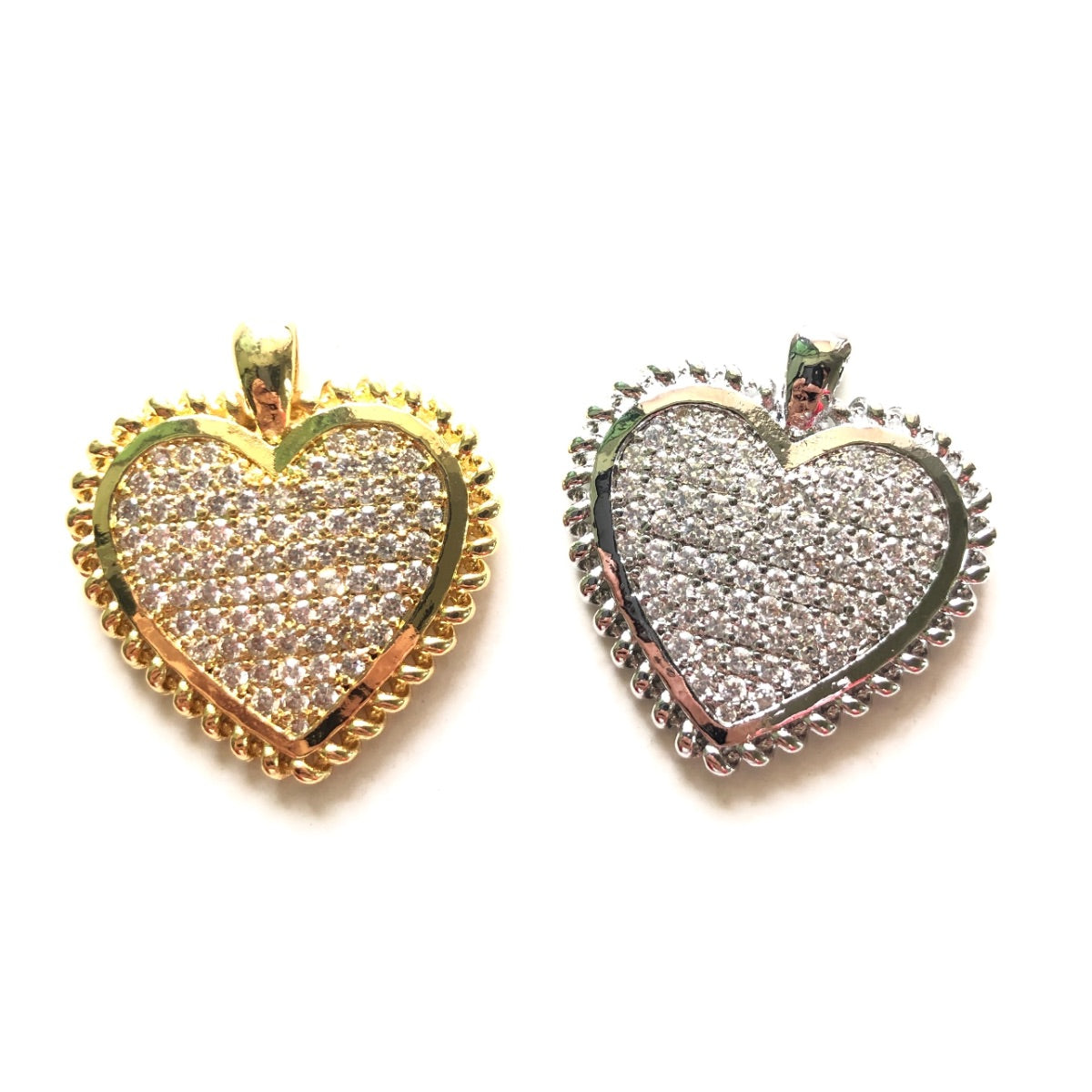 10pcs/lot 26.5*25mm CZ Paved Heart Charm Pendants CZ Paved Charms Hearts Charms Beads Beyond