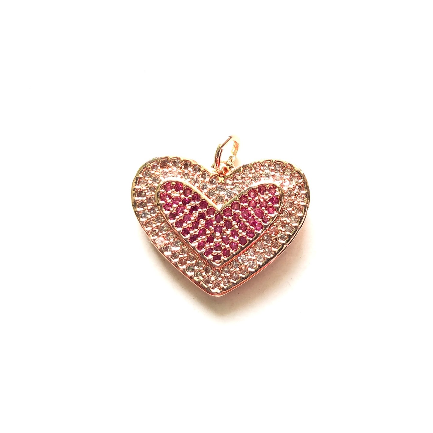 5pcs/lot 20.7*16.5mm CZ Paved Fuchsia & Green Heart Charm Pendants Fuchsia on Rose Gold CZ Paved Charms Colorful Zirconia Hearts Charms Beads Beyond