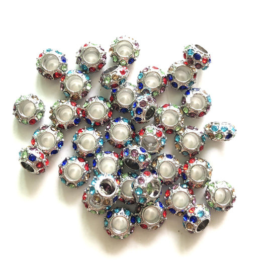 50pcs/lot 8mm Multicolor Rhinestone Paved Alloy Wheel Spacers-Silver Alloy Spacers & Wholesale Charms Beads Beyond