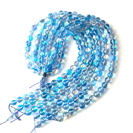 2 Strands/lot 10mm Light Blue Moonstone Beads Glass Beads Round Glass Beads Charms Beads Beyond