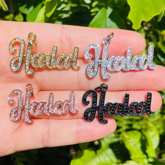 10pcs/lot 35*20mm CZ Pave Healed Word Charms Mix Colors CZ Paved Charms Christian Quotes New Charms Arrivals Words & Quotes Charms Beads Beyond