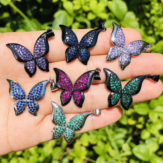 5pcs/lot 27*23mm Multicolor CZ Paved Butterfly Charms Mix Colors CZ Paved Charms Butterflies Colorful Zirconia Charms Beads Beyond