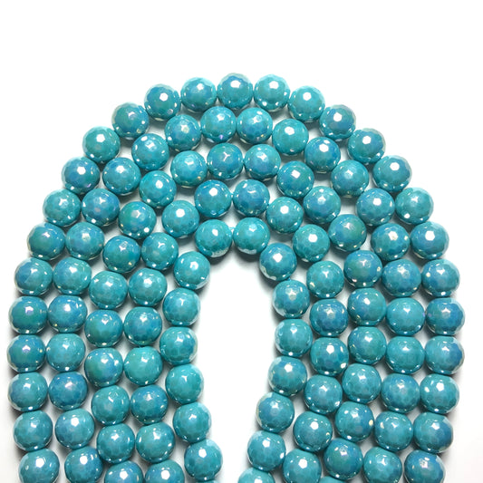 2 Strands/lot 10mm Dark Turquoise Electroplated Faceted Jade Stone Beads Electroplated Beads Electroplated Faceted Jade Beads Charms Beads Beyond