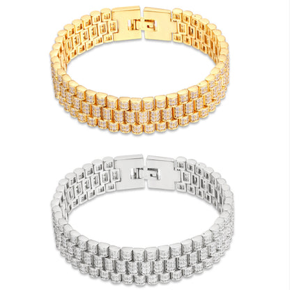 5pcs/lot 8inch CZ Pave Watch Band Link Chain Bracelet for Men & Women Style 1 Full with CZ 1 Gold + 1 Silver Men Bracelets Charms Beads Beyond