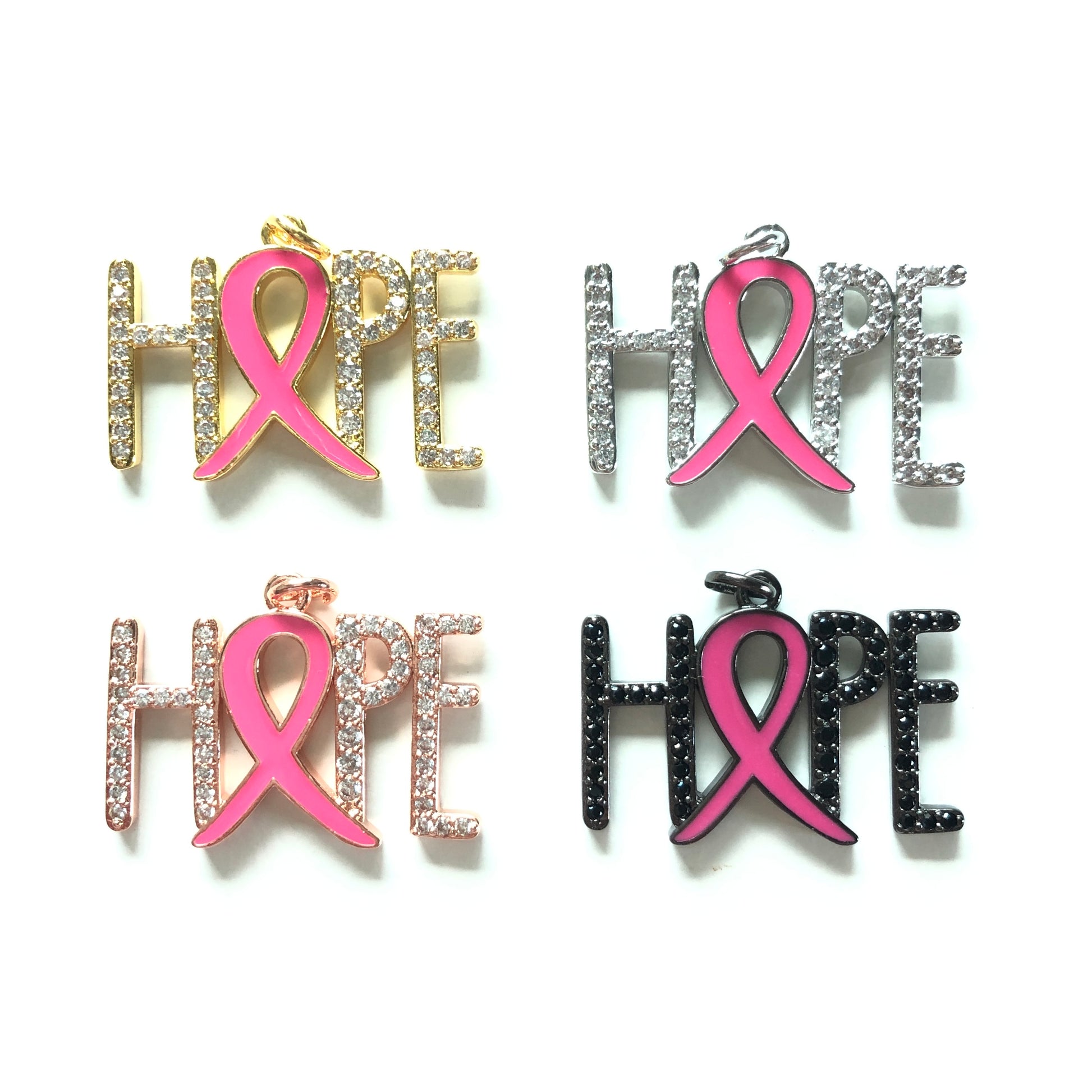 10pcs/lot CZ Paved Pink Ribbon Hope Charms - Breast Cancer Awareness CZ Paved Charms Breast Cancer Awareness Charms Beads Beyond