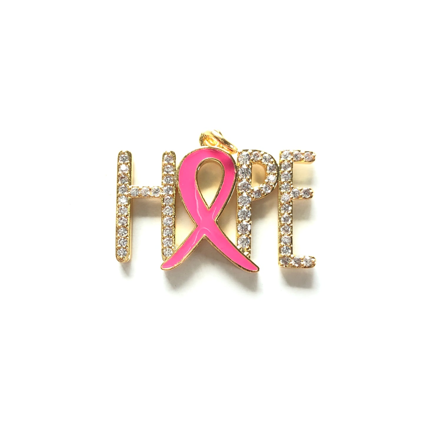 10pcs/lot CZ Paved Pink Ribbon Hope Charms - Breast Cancer Awareness Gold CZ Paved Charms Breast Cancer Awareness Charms Beads Beyond