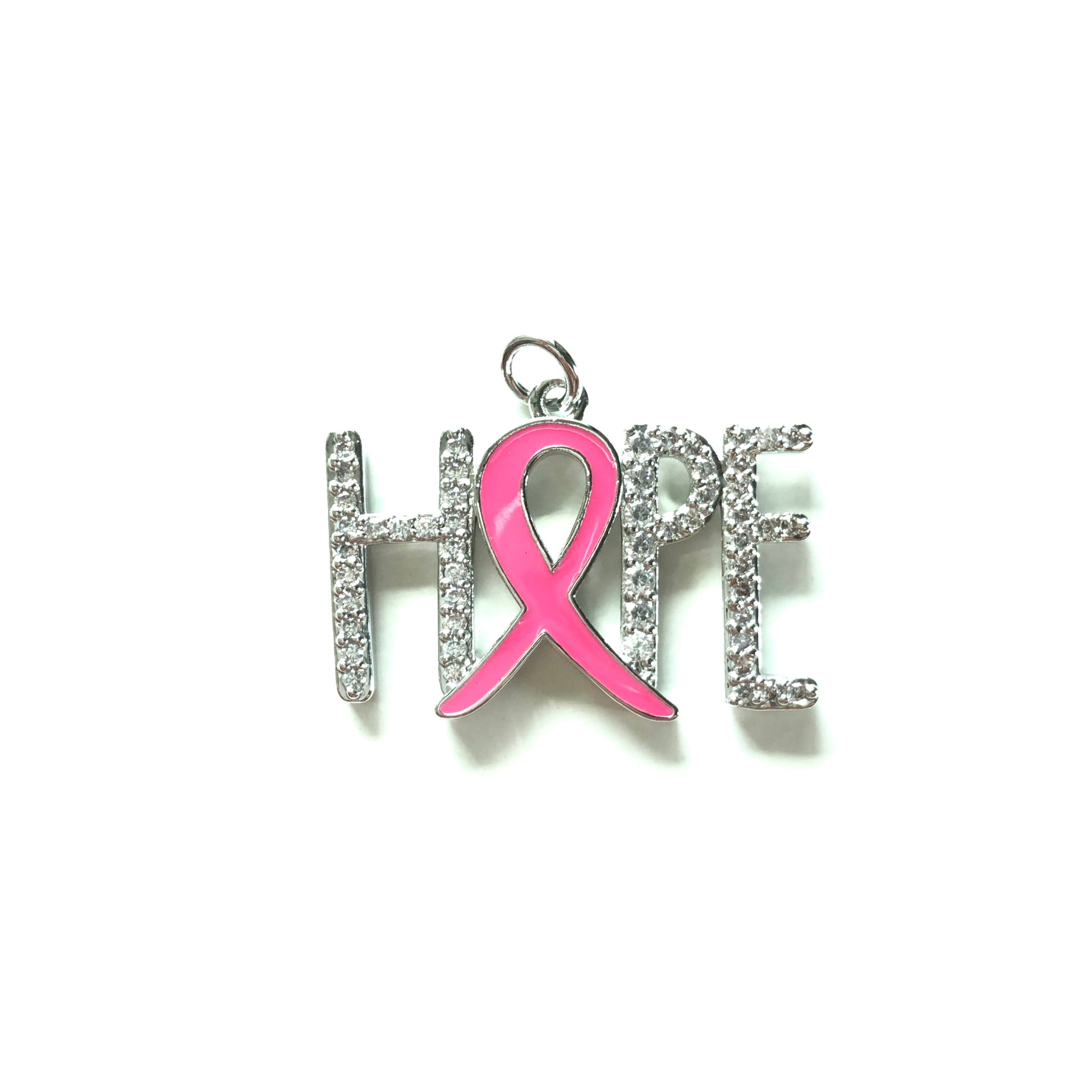 10pcs/lot CZ Paved Pink Ribbon Hope Charms - Breast Cancer Awareness Silver CZ Paved Charms Breast Cancer Awareness Charms Beads Beyond
