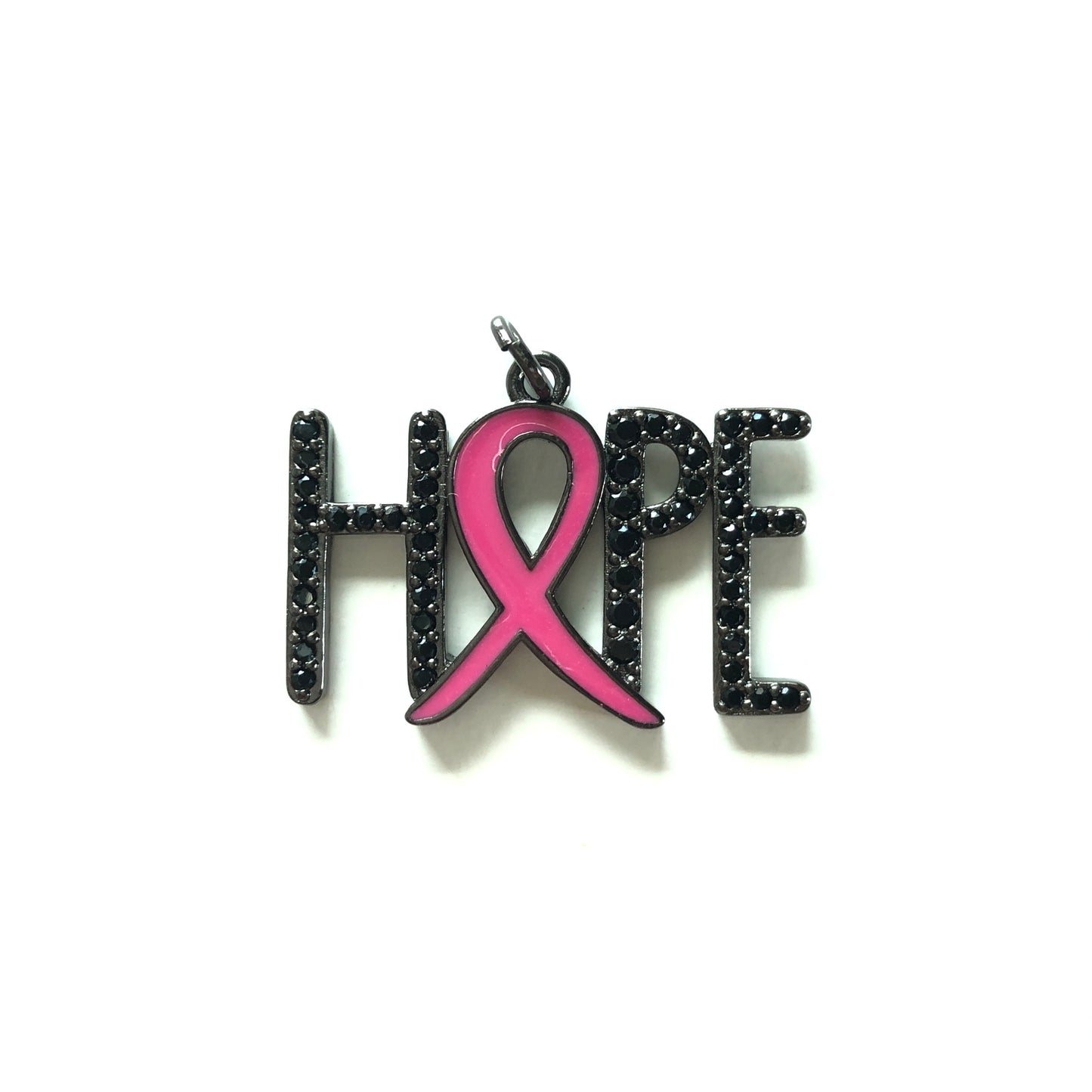 10pcs/lot CZ Paved Pink Ribbon Hope Charms - Breast Cancer Awareness Black on Black CZ Paved Charms Breast Cancer Awareness Charms Beads Beyond
