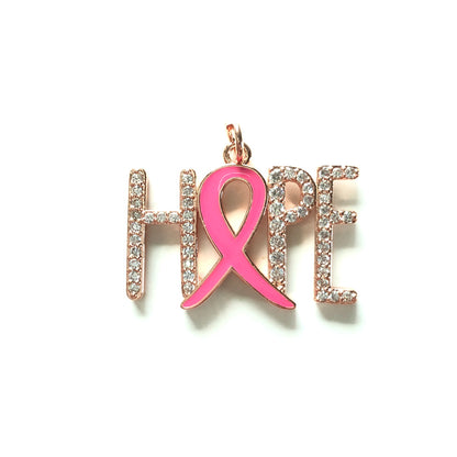 10pcs/lot CZ Paved Pink Ribbon Hope Charms - Breast Cancer Awareness Rose Gold CZ Paved Charms Breast Cancer Awareness Charms Beads Beyond