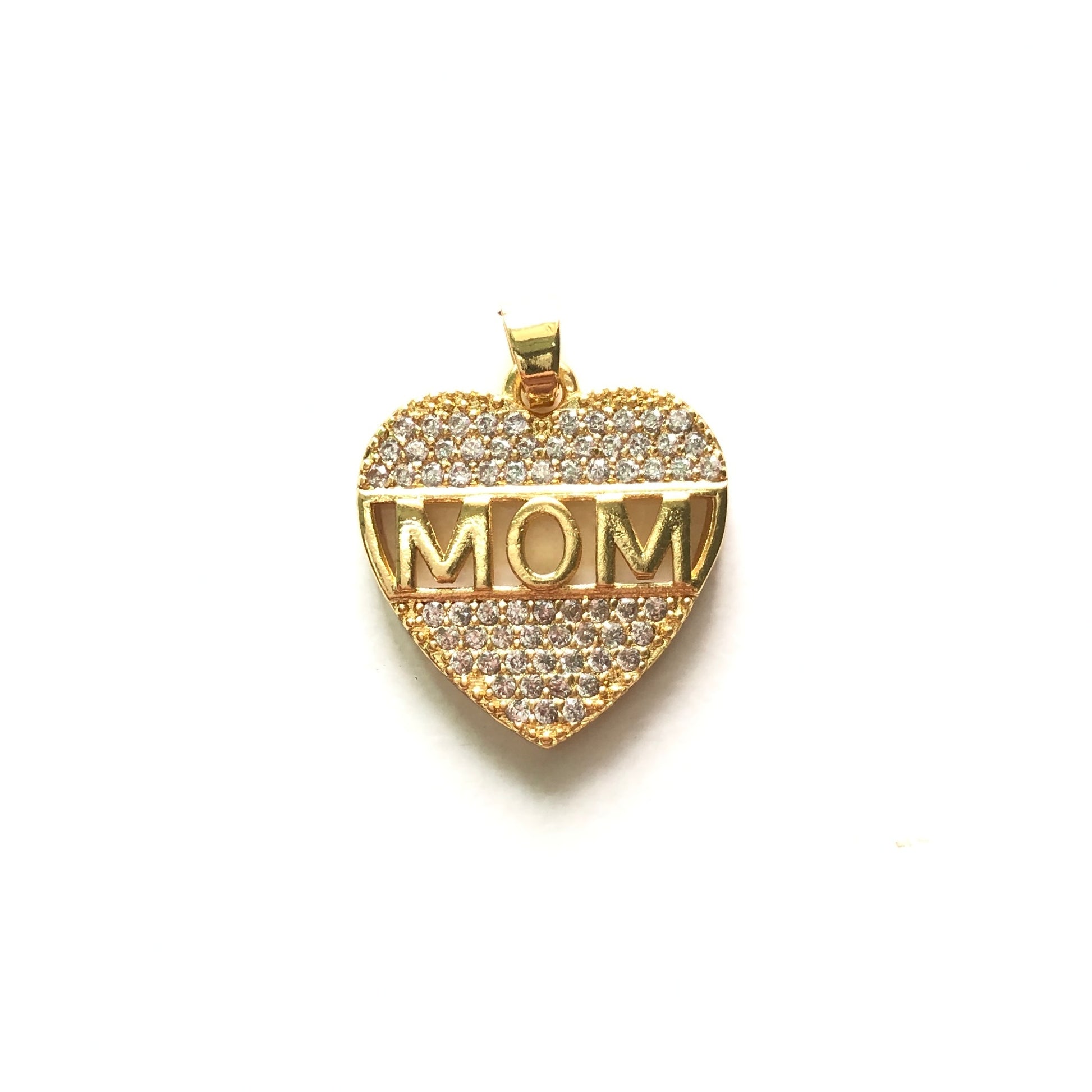 10pcs/lot 18*17mm CZ Paved Mom Charms for Mother's Day Gold CZ Paved Charms Hearts Mother's Day Charms Beads Beyond