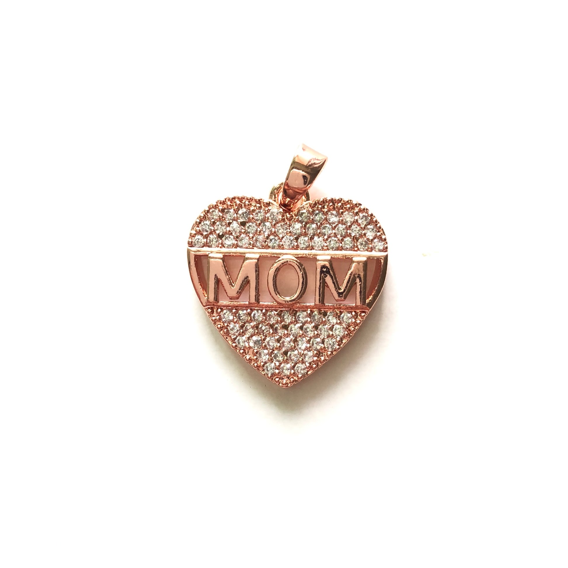 10pcs/lot 18*17mm CZ Paved Mom Charms for Mother's Day Rose Gold CZ Paved Charms Hearts Mother's Day Charms Beads Beyond
