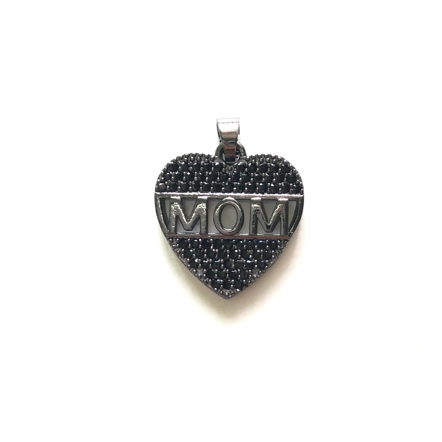 10pcs/lot 18*17mm CZ Paved Mom Charms for Mother's Day Black on Black CZ Paved Charms Hearts Mother's Day Charms Beads Beyond