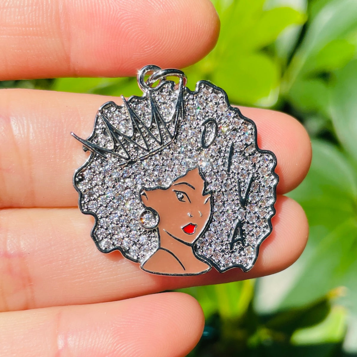 10pcs/lot 29*28mm CZ Paved Crown Diva Afro Girl Charms Silver CZ Paved Charms Afro Girl/Queen Charms Charms Beads Beyond