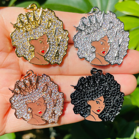 10pcs/lot 29*28mm CZ Paved Crown Diva Afro Girl Charms Mix Colors CZ Paved Charms Afro Girl/Queen Charms Charms Beads Beyond