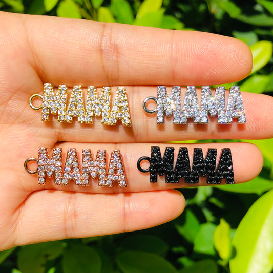 10pcs/lot 31*11mm CZ Paved Mama Charms for Mother's Day Mix Colors CZ Paved Charms Mother's Day Words & Quotes Charms Beads Beyond