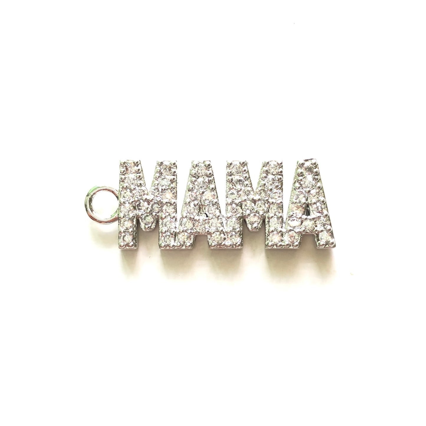 10pcs/lot 31*11mm CZ Paved Mama Charms for Mother's Day Silver CZ Paved Charms Mother's Day Words & Quotes Charms Beads Beyond