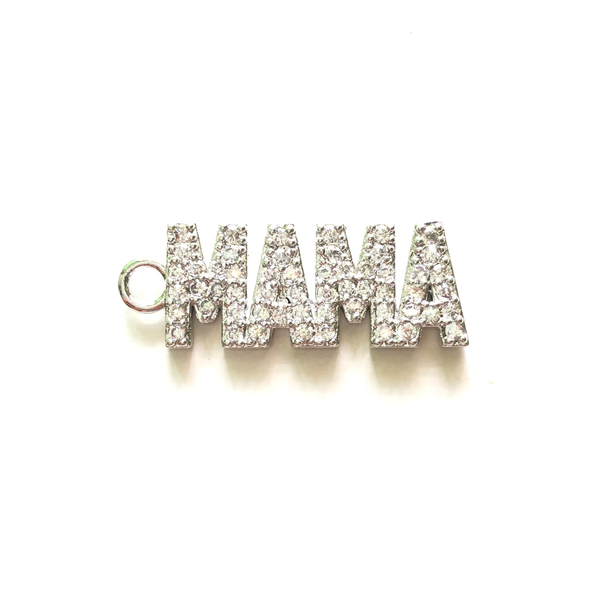 10pcs/lot 31*11mm CZ Paved Mama Charms for Mother's Day Silver CZ Paved Charms Mother's Day Words & Quotes Charms Beads Beyond