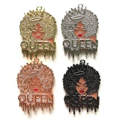 10pcs/lot 35*24.5mm CZ Pave Afro Girl Drippin' Black Queen Charms CZ Paved Charms Afro Girl/Queen Charms Charms Beads Beyond