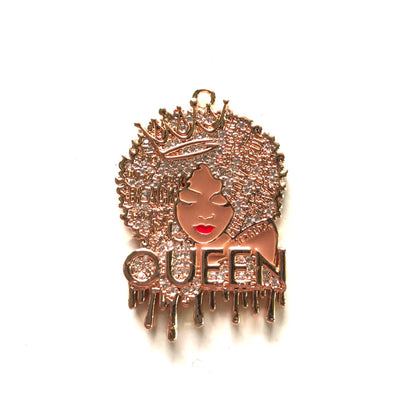 10pcs/lot 35*24.5mm CZ Pave Afro Girl Drippin' Black Queen Charms CZ Paved Charms Afro Girl/Queen Charms Charms Beads Beyond