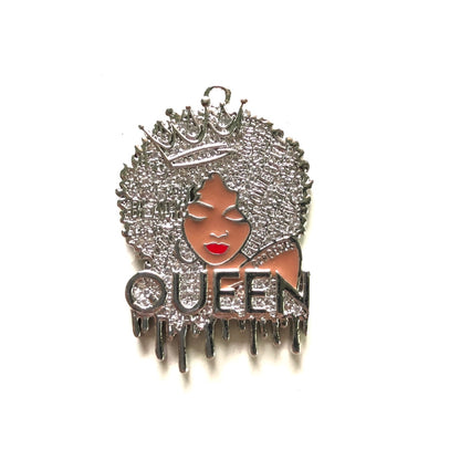 10pcs/lot 35*24.5mm CZ Pave Afro Girl Drippin' Black Queen Charms CZ Paved Charms Afro Girl/Queen Charms Charms Beads Beyond