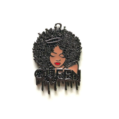 10pcs/lot 35*24.5mm CZ Pave Afro Girl Drippin' Black Queen Charms CZ Paved Charms Afro Girl/Queen Charms Charms Beads Beyond