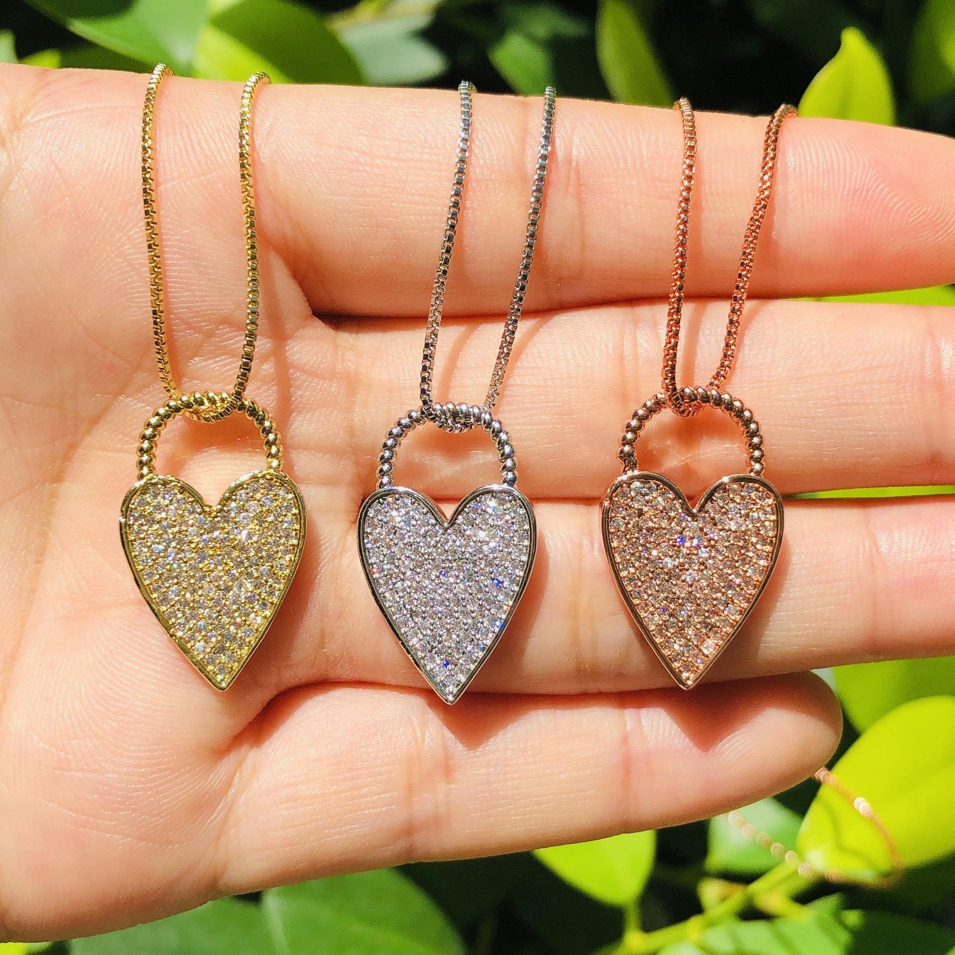 5pcs/lot 23.5*14.5mm CZ Paved Heart Lock Necklaces Necklaces Love & Heart Necklaces Charms Beads Beyond