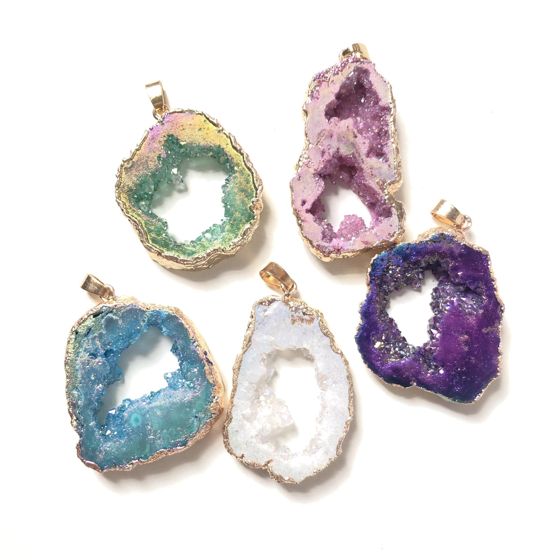 5pcs/lot 30-50mm Natural Agate Druzy Charm Mix Colors (Random) Stone Charms Charms Beads Beyond