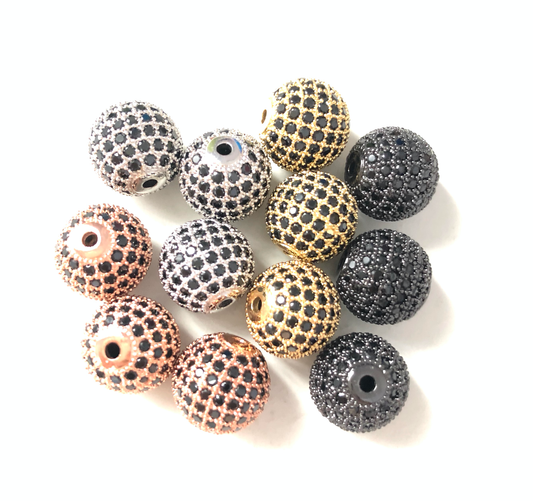 50pcs/lot 12mm Black CZ Paved Ball Spacers Mix Color Wholesale 12mm Beads Charms Beads Beyond