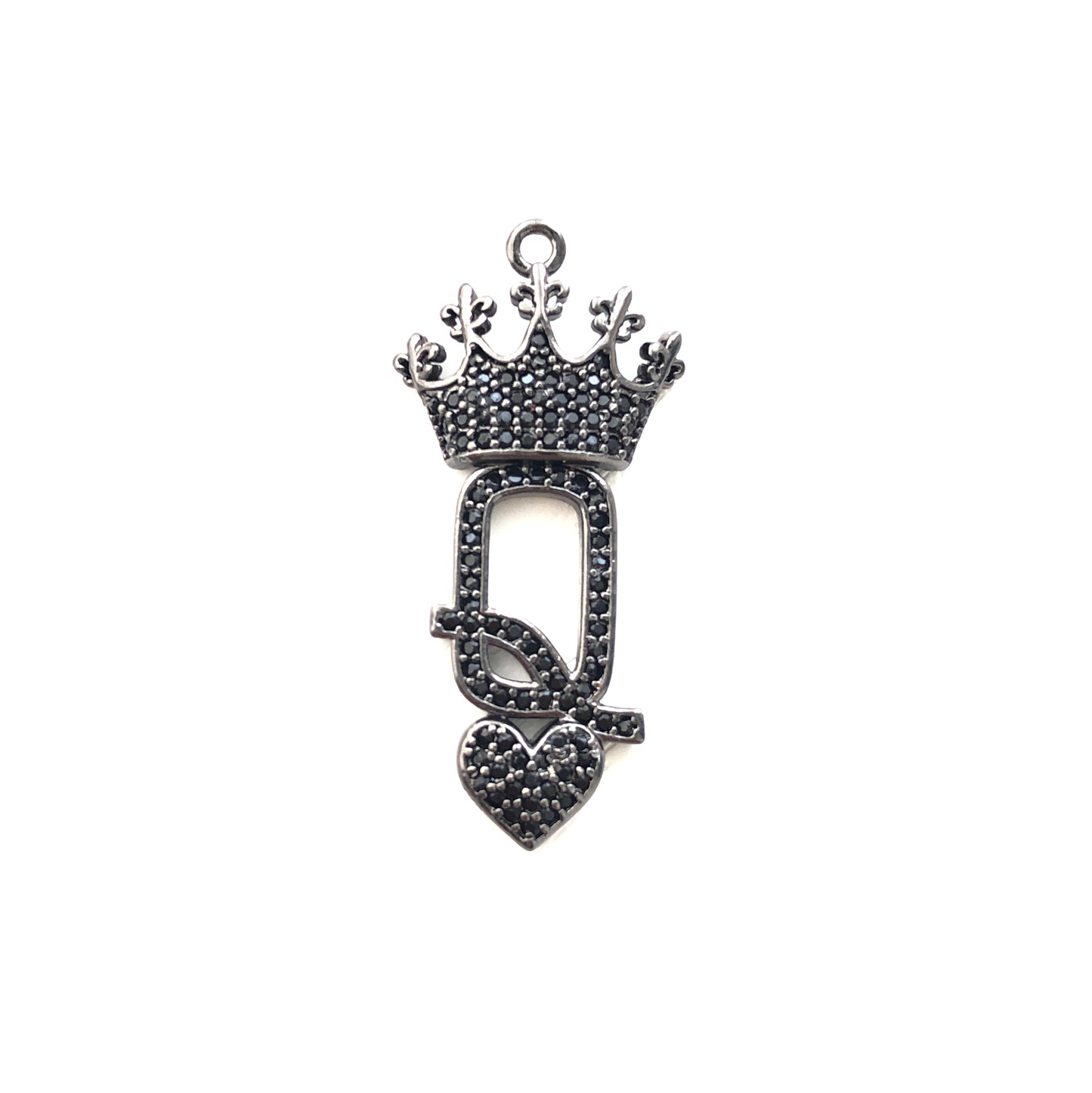 10pcs/lot 36.5*16mm CZ Paved Queen of Heart Charms Black on Black CZ Paved Charms Queen Charms Words & Quotes Charms Beads Beyond