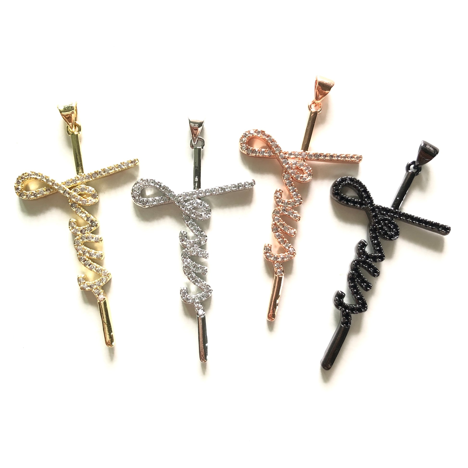 10pcs/lot 45*26.5mm CZ Paved Jesus Cross Charms CZ Paved Charms Christian Quotes Crosses Charms Beads Beyond