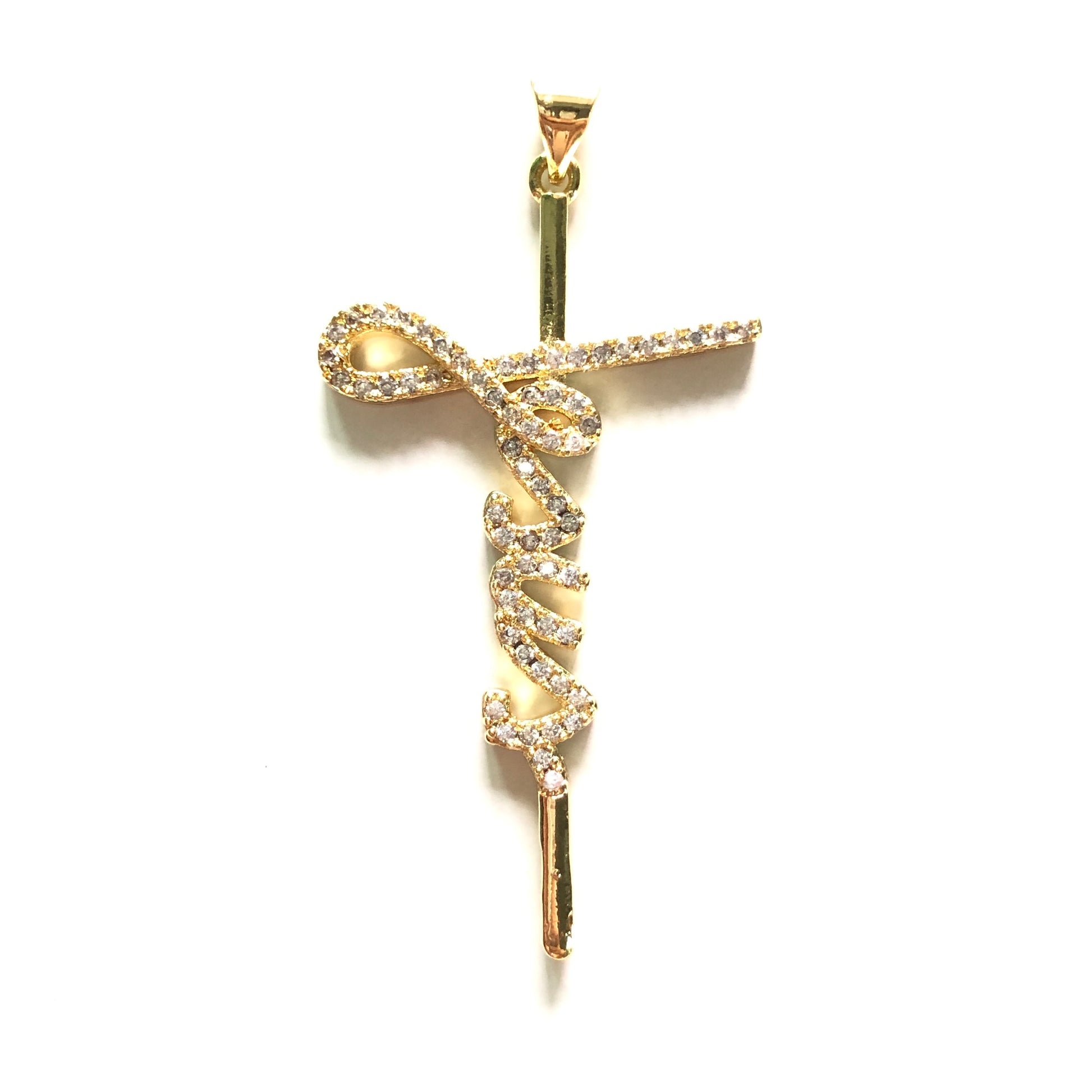 10pcs/lot 45*26.5mm CZ Paved Jesus Cross Charms Gold CZ Paved Charms Christian Quotes Crosses Charms Beads Beyond