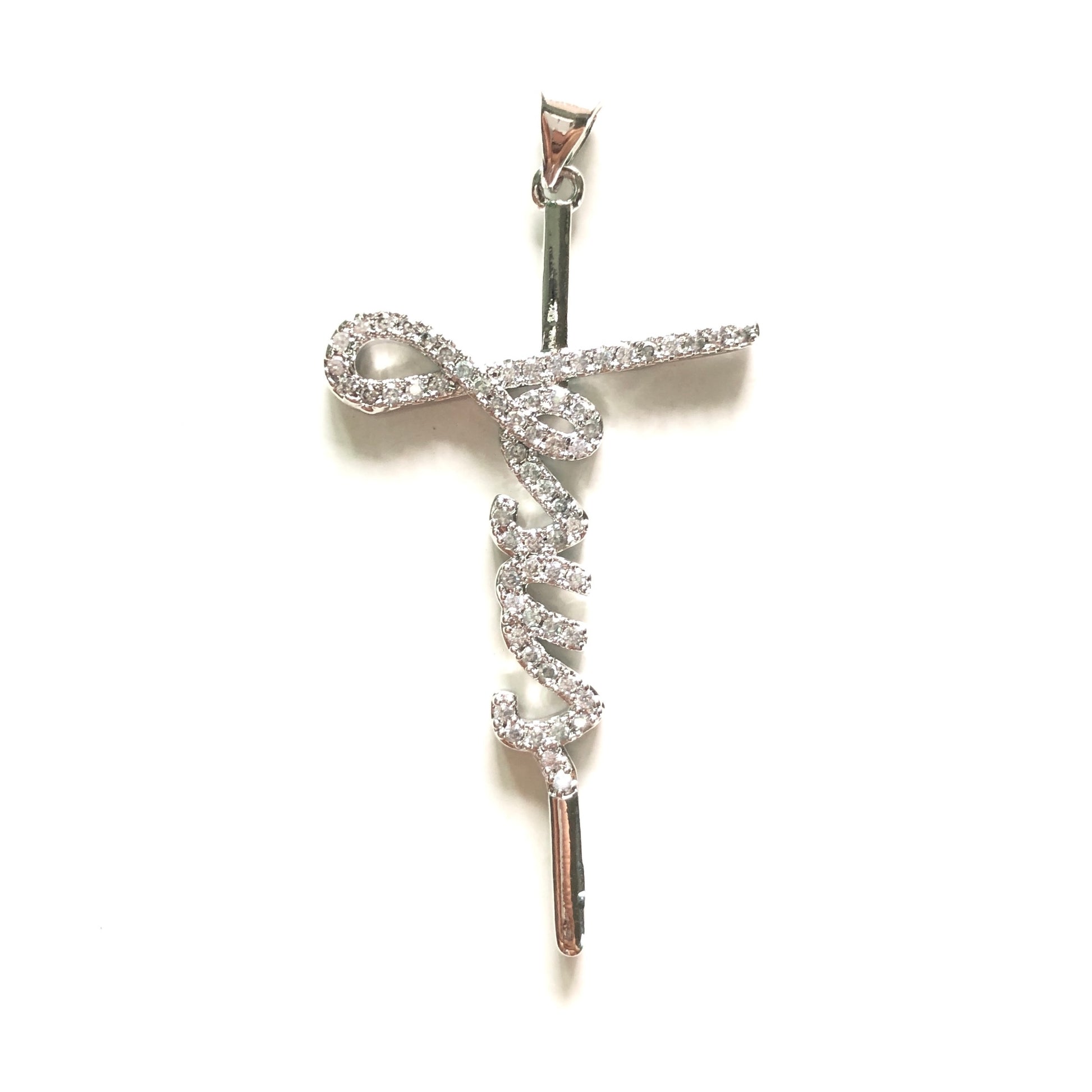 10pcs/lot 45*26.5mm CZ Paved Jesus Cross Charms Silver CZ Paved Charms Christian Quotes Crosses Charms Beads Beyond