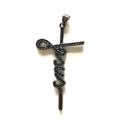 10pcs/lot 45*26.5mm CZ Paved Jesus Cross Charms Black on Black CZ Paved Charms Christian Quotes Crosses Charms Beads Beyond