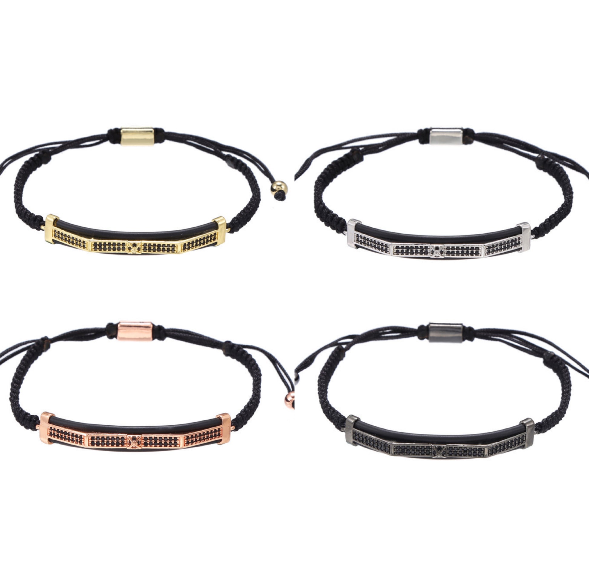 5pcs/lot CZ Paved Curved Bracelets for Men Mix Colors Men Bracelets Charms Beads Beyond