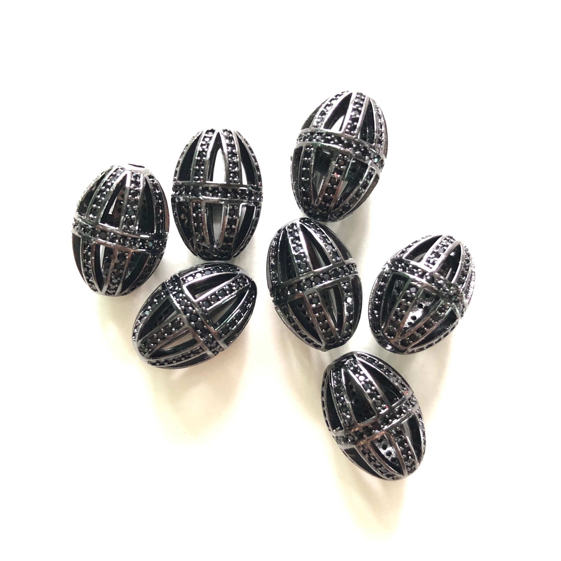 10pcs/lot 16.5*11.5mm CZ Paved Hollow Olive Beads Spacers Black CZ Paved Spacers Oval Spacers Charms Beads Beyond