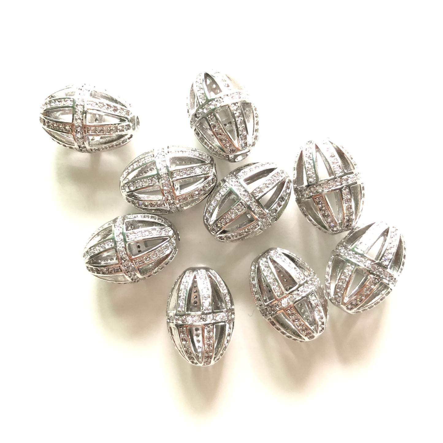 10pcs/lot 16.5*11.5mm CZ Paved Hollow Olive Beads Spacers Silver CZ Paved Spacers Oval Spacers Charms Beads Beyond