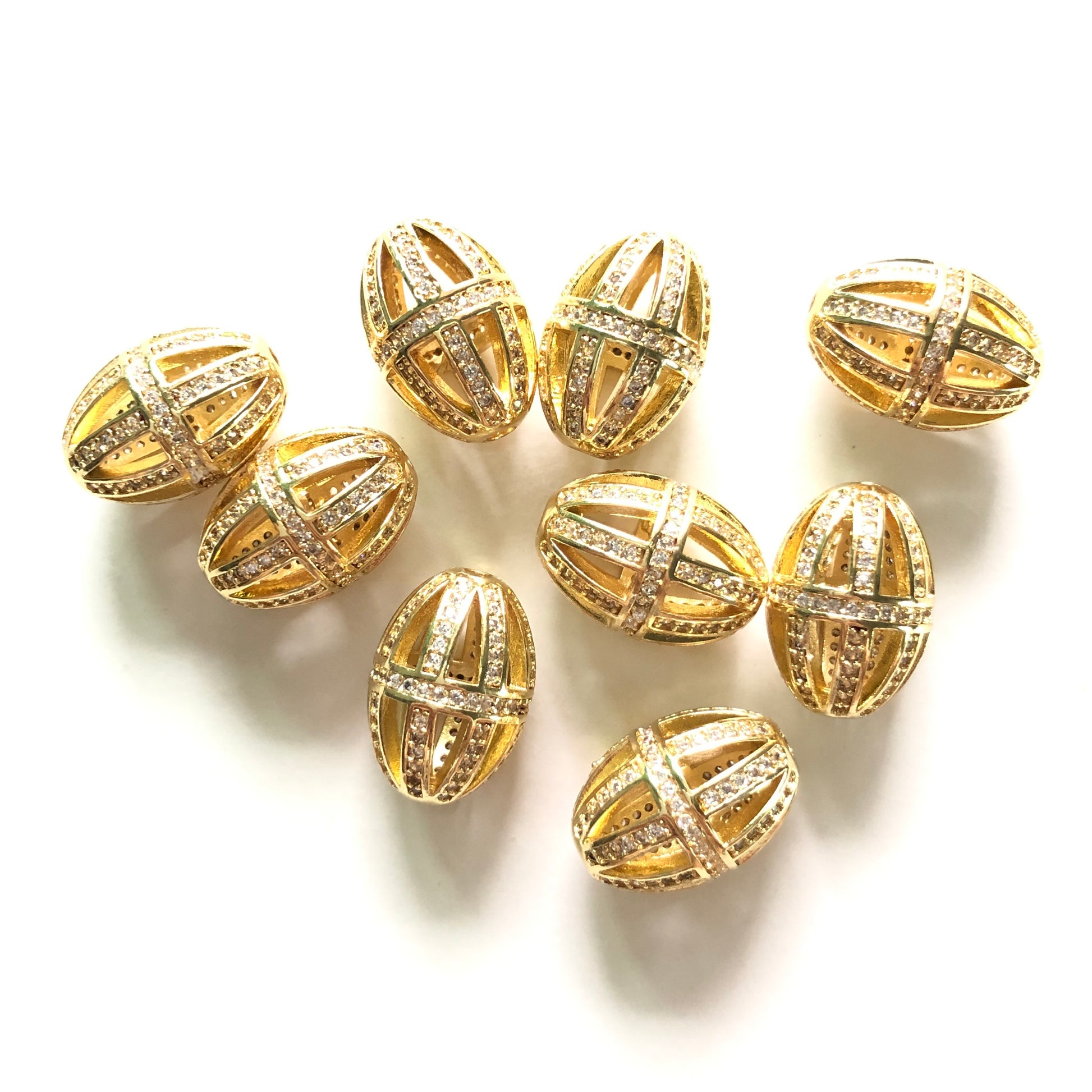 10pcs/lot 16.5*11.5mm CZ Paved Hollow Olive Beads Spacers Gold CZ Paved Spacers Oval Spacers Charms Beads Beyond