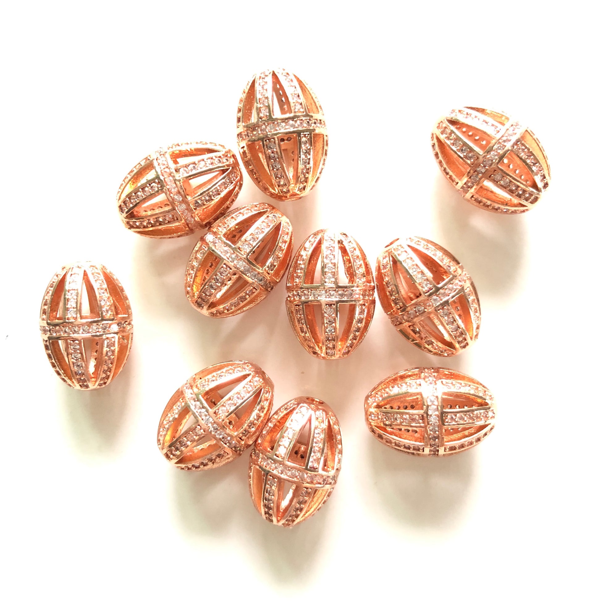 10pcs/lot 16.5*11.5mm CZ Paved Hollow Olive Beads Spacers Rose Gold CZ Paved Spacers Oval Spacers Charms Beads Beyond