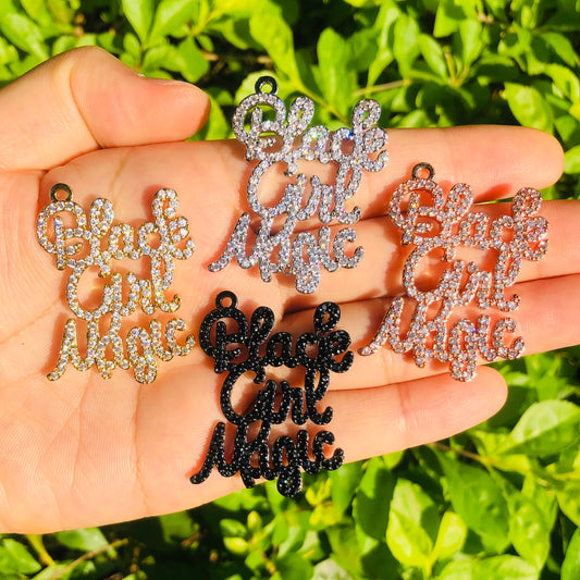 10pcs/lot 36*28mm CZ Paved Black Girl Magic Charms Mix Color CZ Paved Charms Words & Quotes Charms Beads Beyond