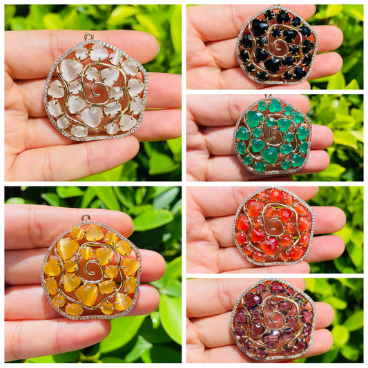 5pcs/lot 41*40mm CZ Paved Colorful Crystal Charms Mix Random Colors CZ Paved Charms Large Sizes Charms Beads Beyond