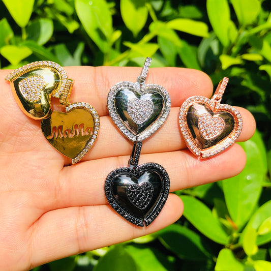 10pcs/lot 27*22mm CZ Paved Mom in Heart 3D Charms Mix Colors CZ Paved Charms Mother's Day On Sale Charms Beads Beyond