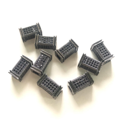 10-20-50pcs/lot 12*6.5mm Black CZ Paved Cuboid Centerpiece Spacers Black CZ Paved Spacers Cuboid Spacers Charms Beads Beyond