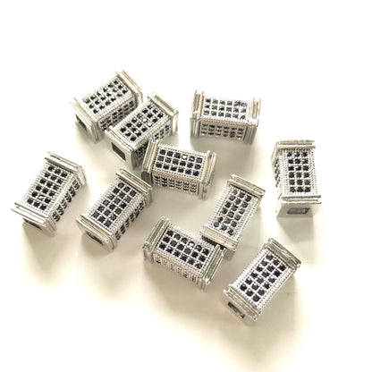 10-20-50pcs/lot 12*6.5mm Black CZ Paved Cuboid Centerpiece Spacers Silver CZ Paved Spacers Cuboid Spacers Charms Beads Beyond