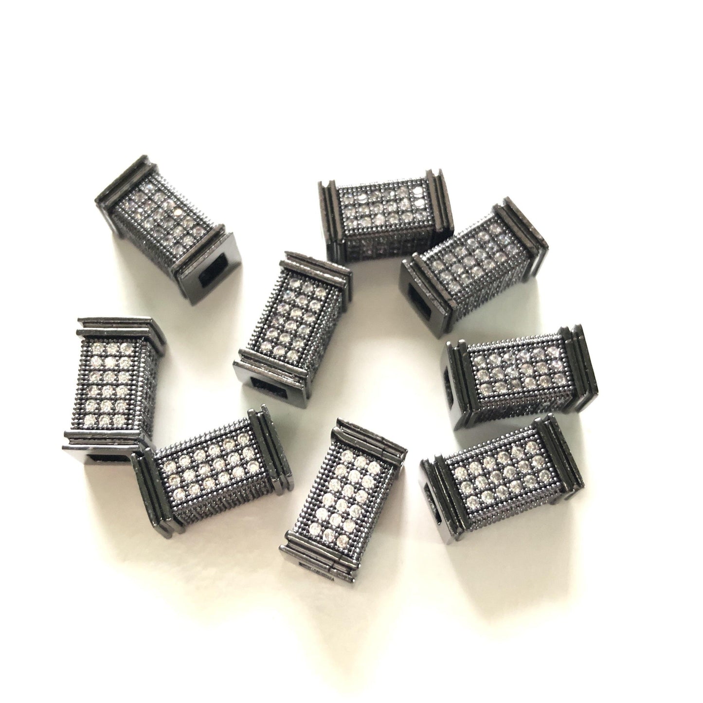 10-20-50pcs/lot 12*6.5mm Clear CZ Paved Cuboid Centerpiece Spacers Black CZ Paved Spacers Cuboid Spacers Charms Beads Beyond