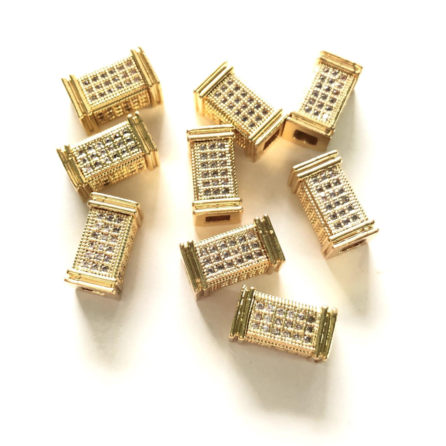 10-20-50pcs/lot 12*6.5mm Clear CZ Paved Cuboid Centerpiece Spacers Gold CZ Paved Spacers Cuboid Spacers Charms Beads Beyond