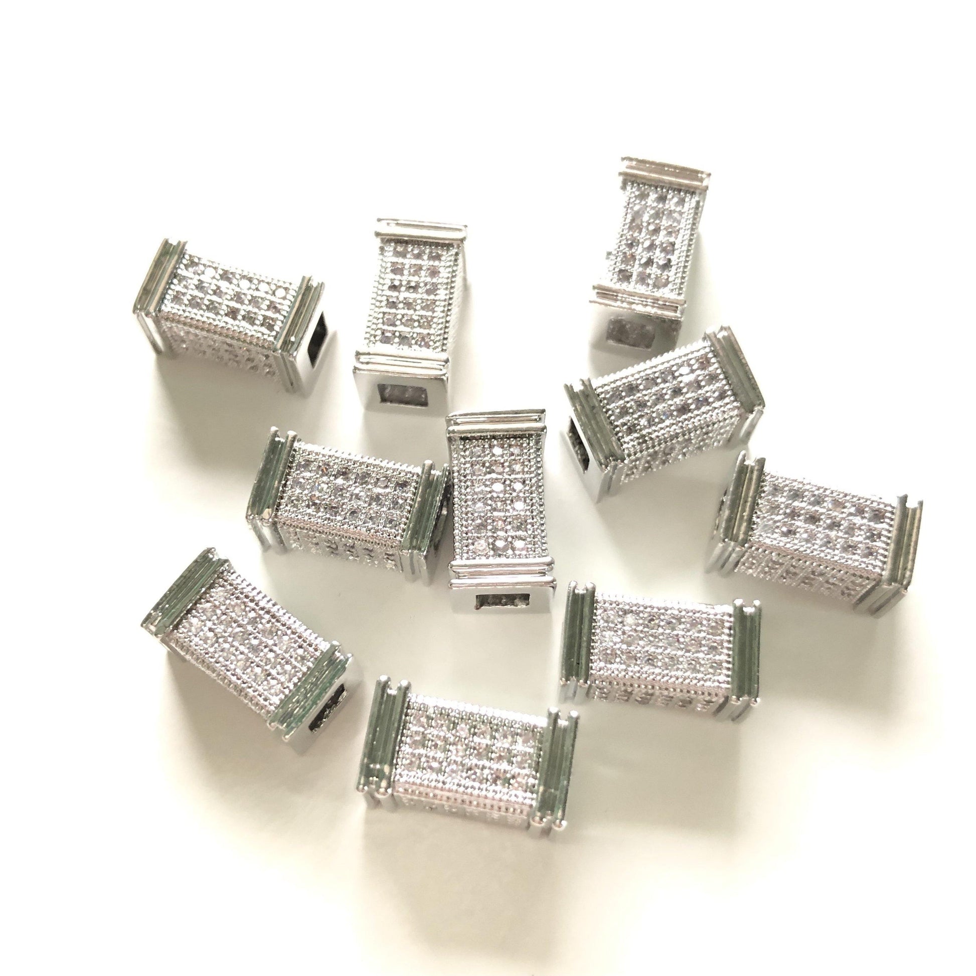 10-20-50pcs/lot 12*6.5mm Clear CZ Paved Cuboid Centerpiece Spacers Silver CZ Paved Spacers Cuboid Spacers Charms Beads Beyond