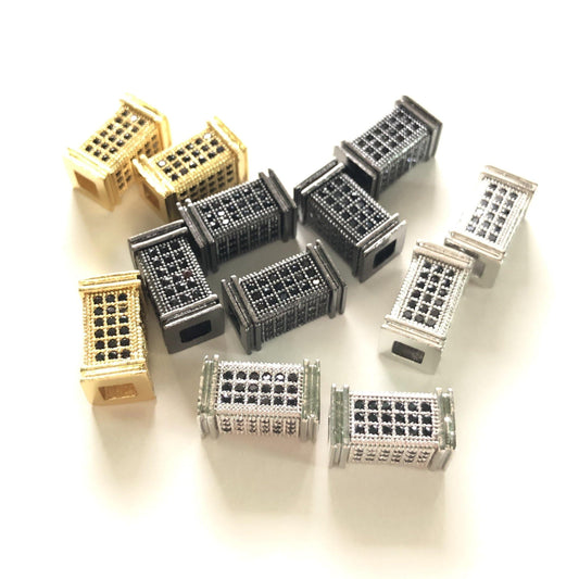 10-20-50pcs/lot 12*6.5mm Black CZ Paved Cuboid Centerpiece Spacers Mix Colors CZ Paved Spacers Cuboid Spacers Charms Beads Beyond